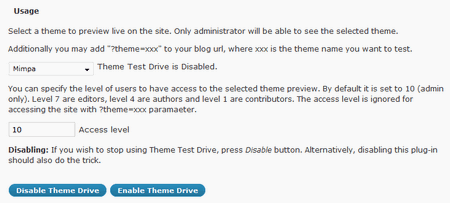 Opciones del Theme test drive