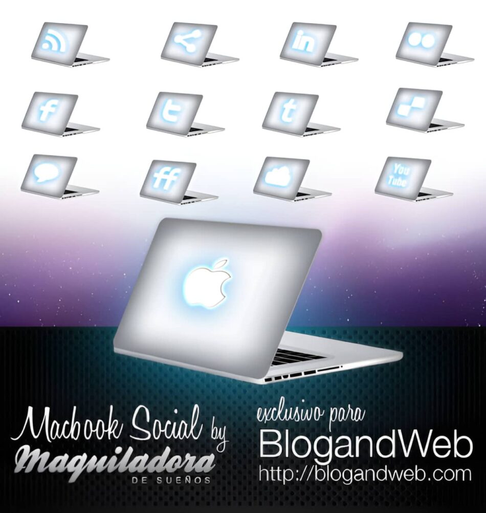 Macbook social, íconos sociales para maqueros