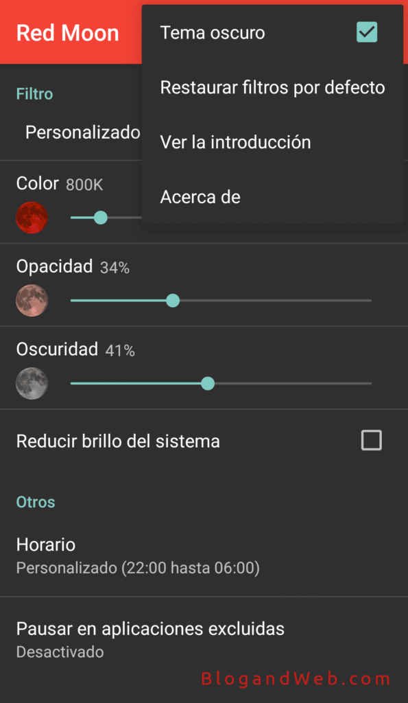 Captura de pantalla de la app Red Moon