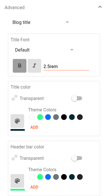 Color settings on Blogger panel. Screenshot.